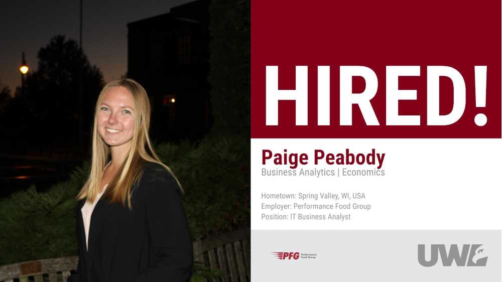 Paige Peabody hired by PFG as an IT Business Analyst