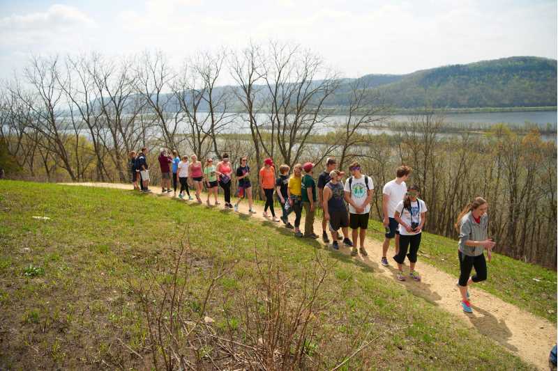 students walking along trail