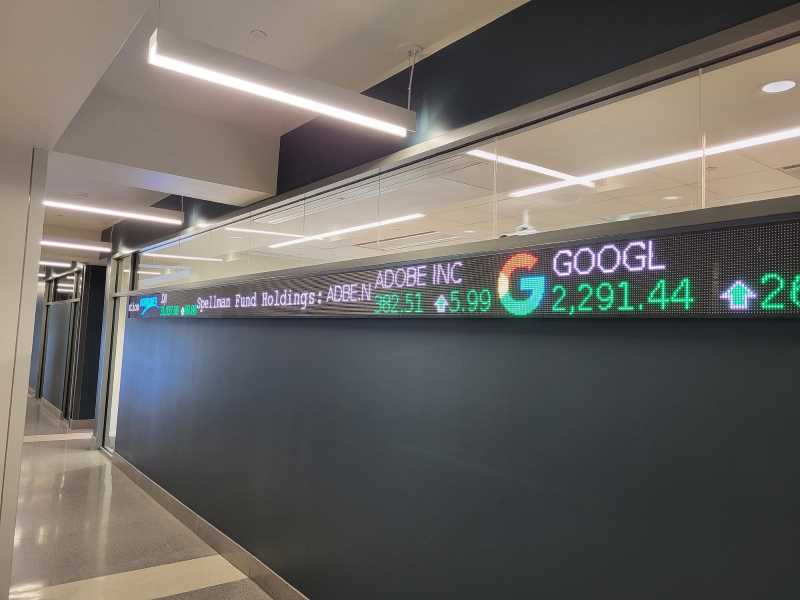 Real time stock ticker outside Kaplan classroom
