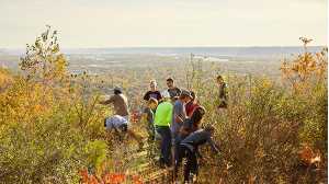 Students hiking in the bluff