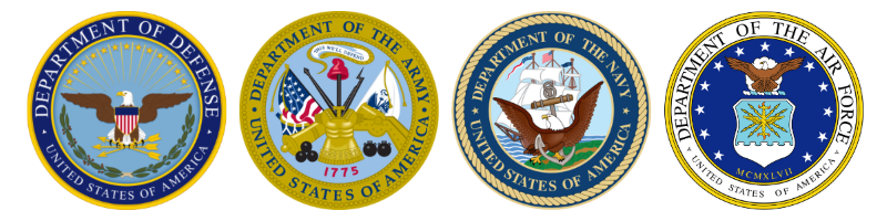 US Department of Defense, Army, Navy, Airforce seals