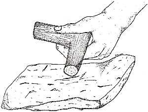 Drawing - catlinite being rubbed on an abrasive block of quartzite or sandstone 