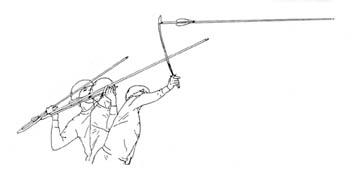 Throwing a spear with an atlatl (drawing courtesy of Bill Tate)