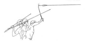 Throwing a spear with an atlatl (drawing courtesy of Bill Tate)