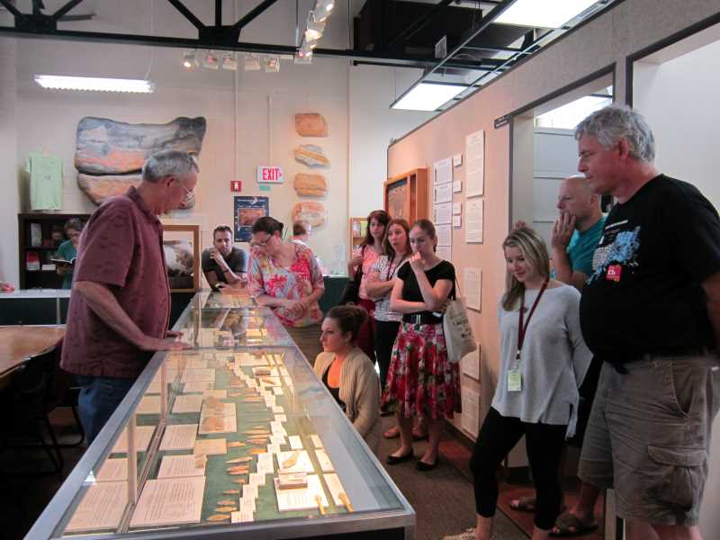 People looking at displays. 