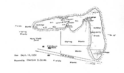 Brown’s sketch map of archaeological features at Silver Mound in the early 1930’s (taken from The Wisconsin Archeologist Volume 65, Number 2, June 1984).