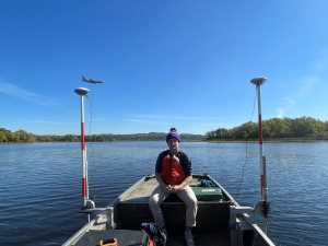 Flat bottom boat with student and sonar & GPS equipment