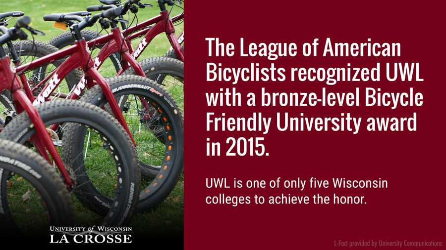 The League of American Bicyclists recognized UWL with a bronze-level Bicycle Friendly University Award in 2015. UWL is one of the only five Wisconsin colleges to achieve the honor.
