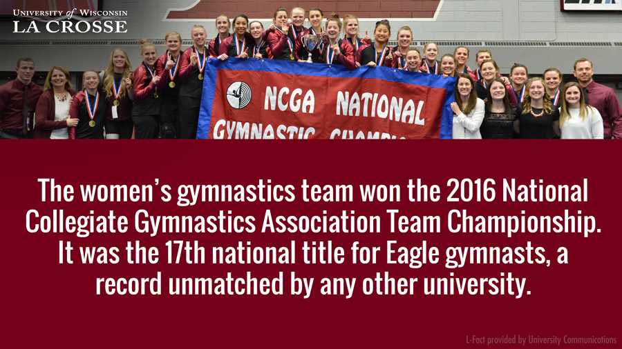 The women’s gymnastics team won the 2016 National Collegiate Gymnastics Association Team Championship. It was the 17th national title for Eagle gymnasts, a record unmatched by any other university. 