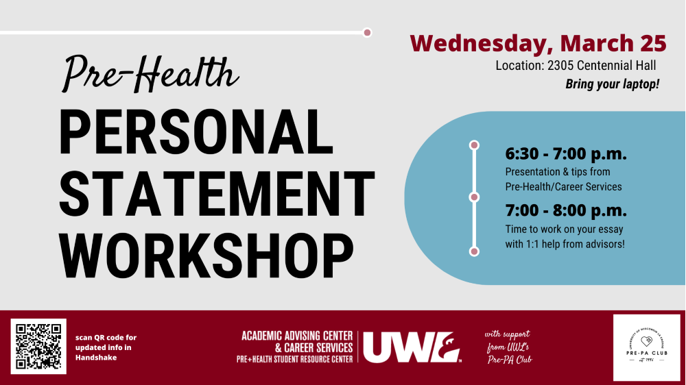 Personal Statement Workshop, coming up March 25