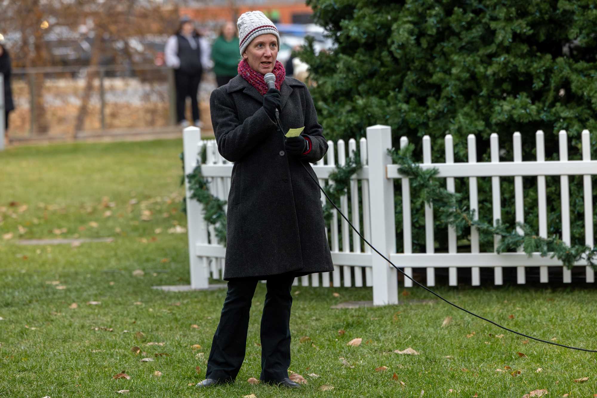 Vice Chancellor Stephanie Pope speaks at the Campus Holiday Tree Lighting.