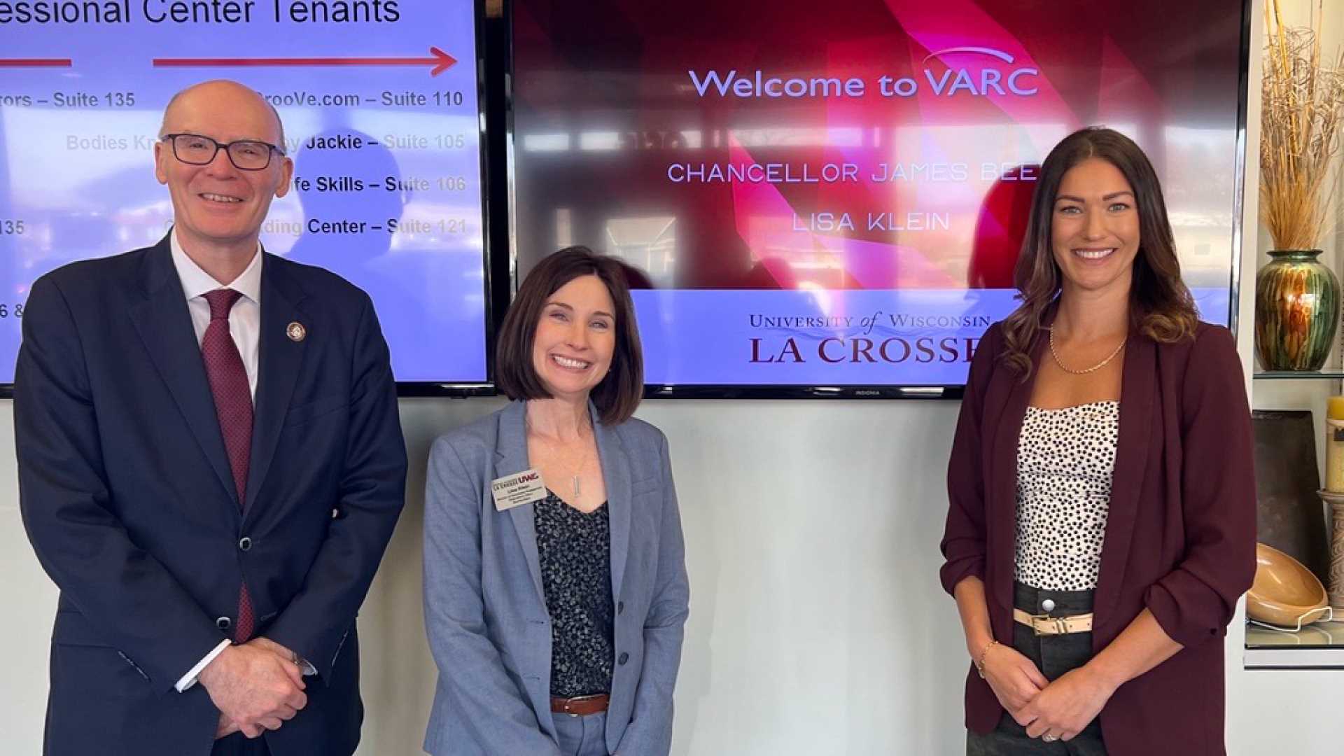 Visit with VARC.
Chancellor James Beeby, Lisa Klein and VARC CEO Liz Filter