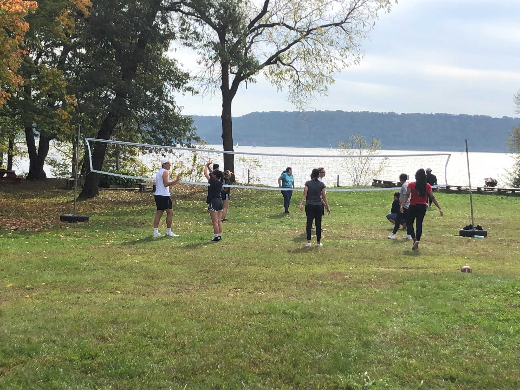 Volleyball game at Camp Pepin. 