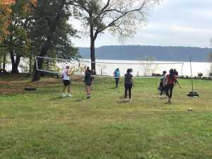 Volleyball game at Camp Pepin. 