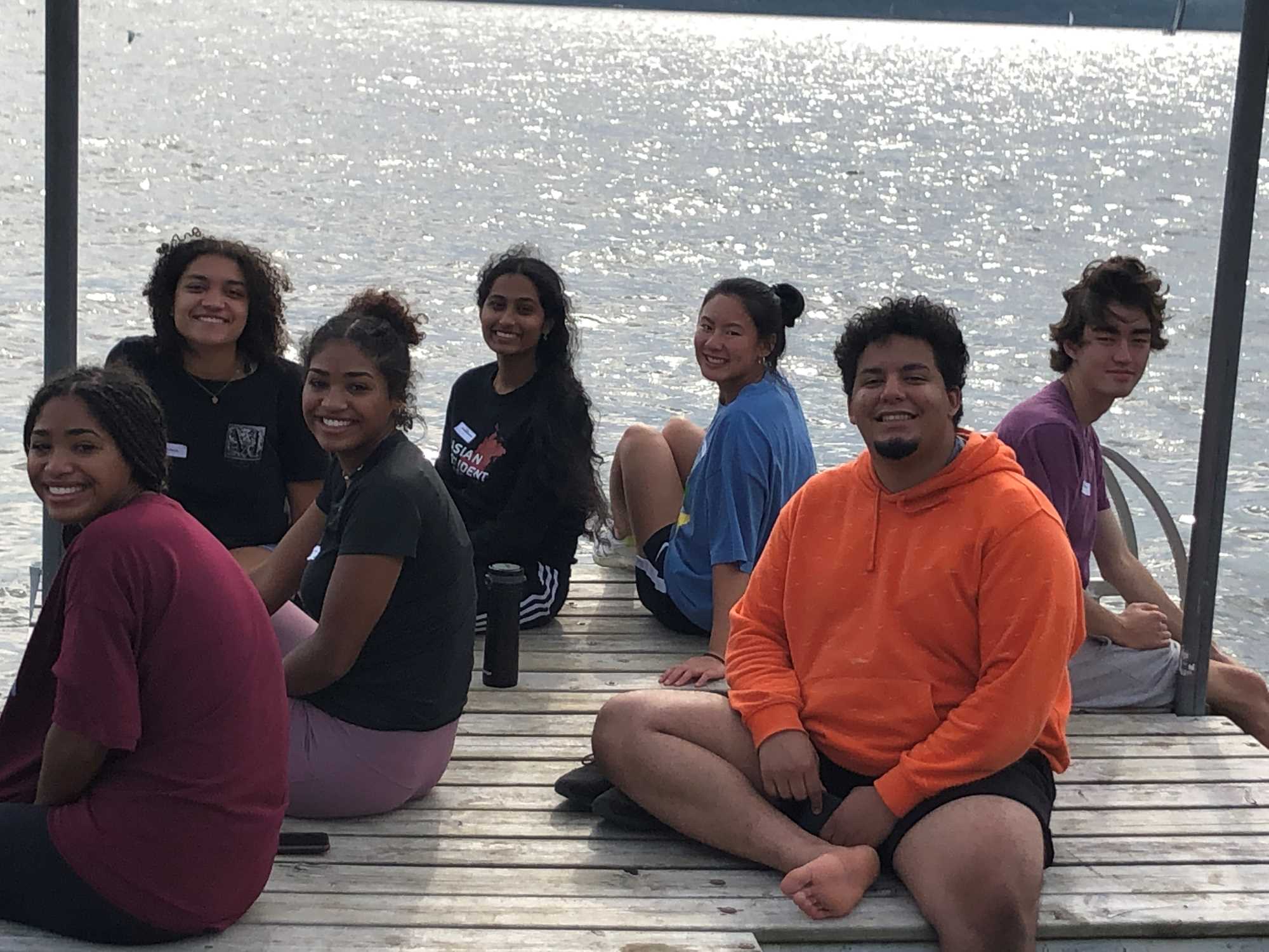 Students hanging out on the Raft at Camp Pepin. 