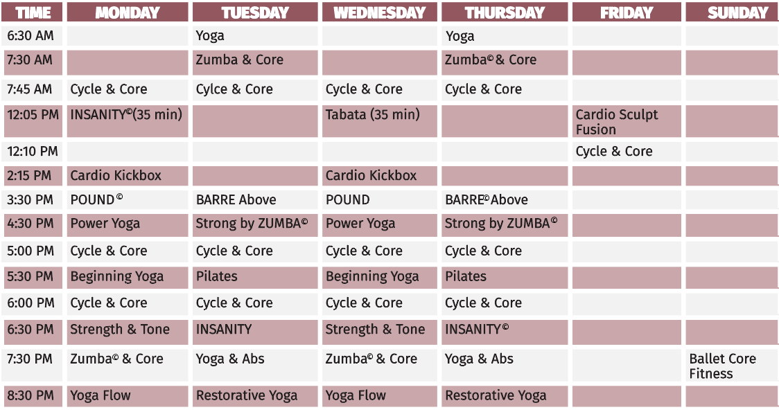 Fall 18 Group Fitness Schedule Fall 18 Group Fitness Schedule