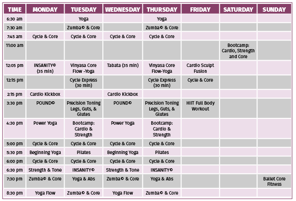 Spring 19 Group Fitness Schedule