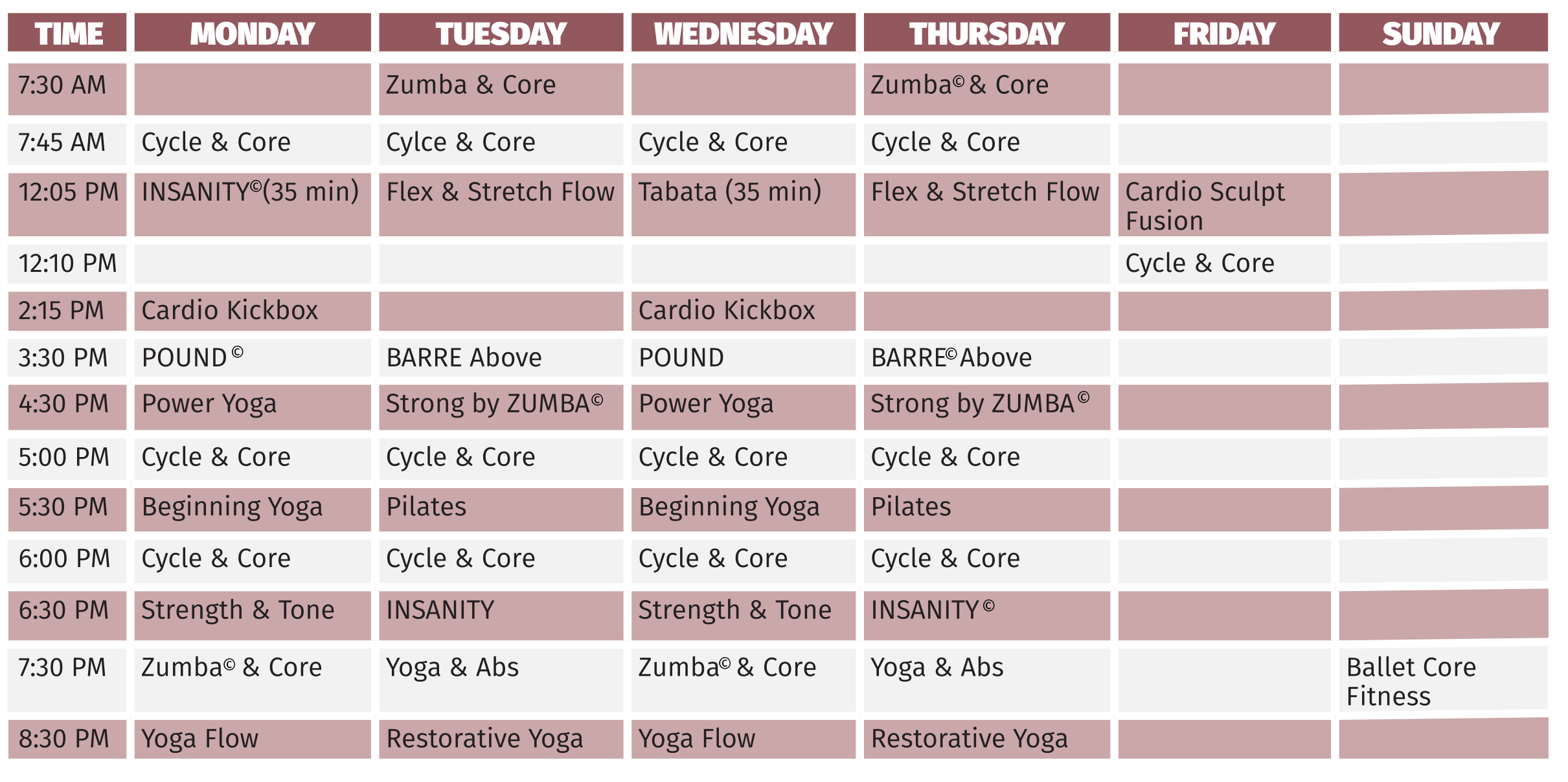 Fall 18 Group Fitness Schedule