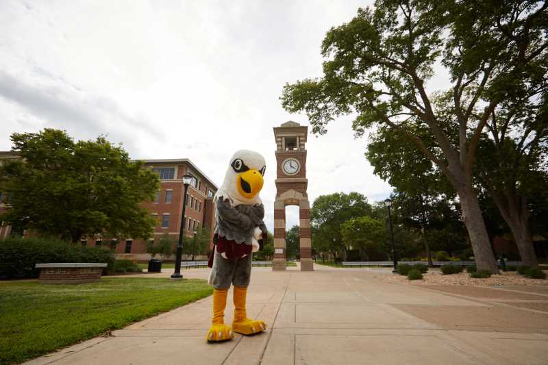 Stryker Eagle standing in front of the clocktower.