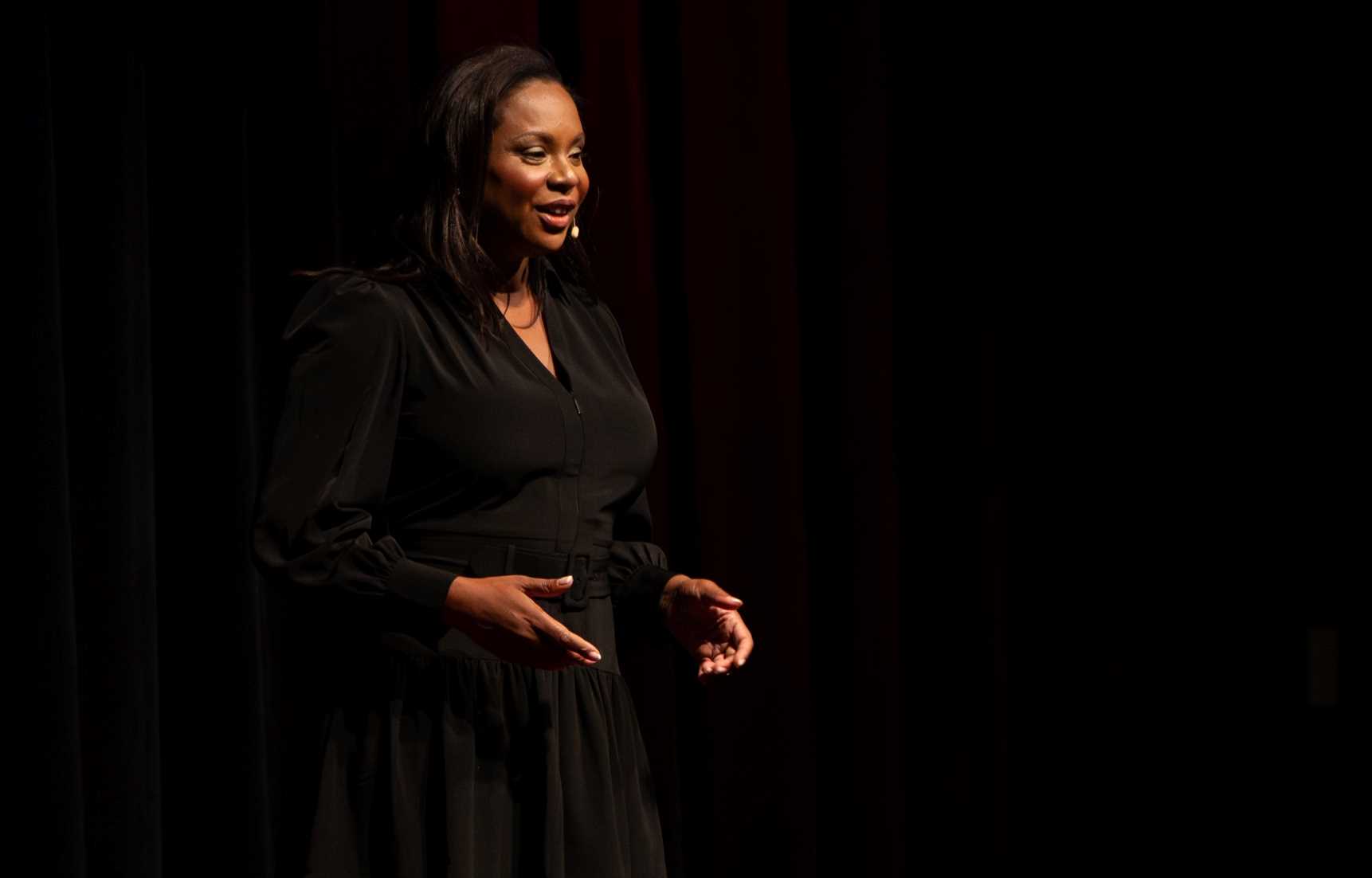 Carolyn Colleen Bostrack, author, entrepreneur and humanitarian, presents "Rewrite Your Broken Story" during the TEDxUWLaCrosse 2024 event.