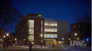 Prairie Springs Science Center at night