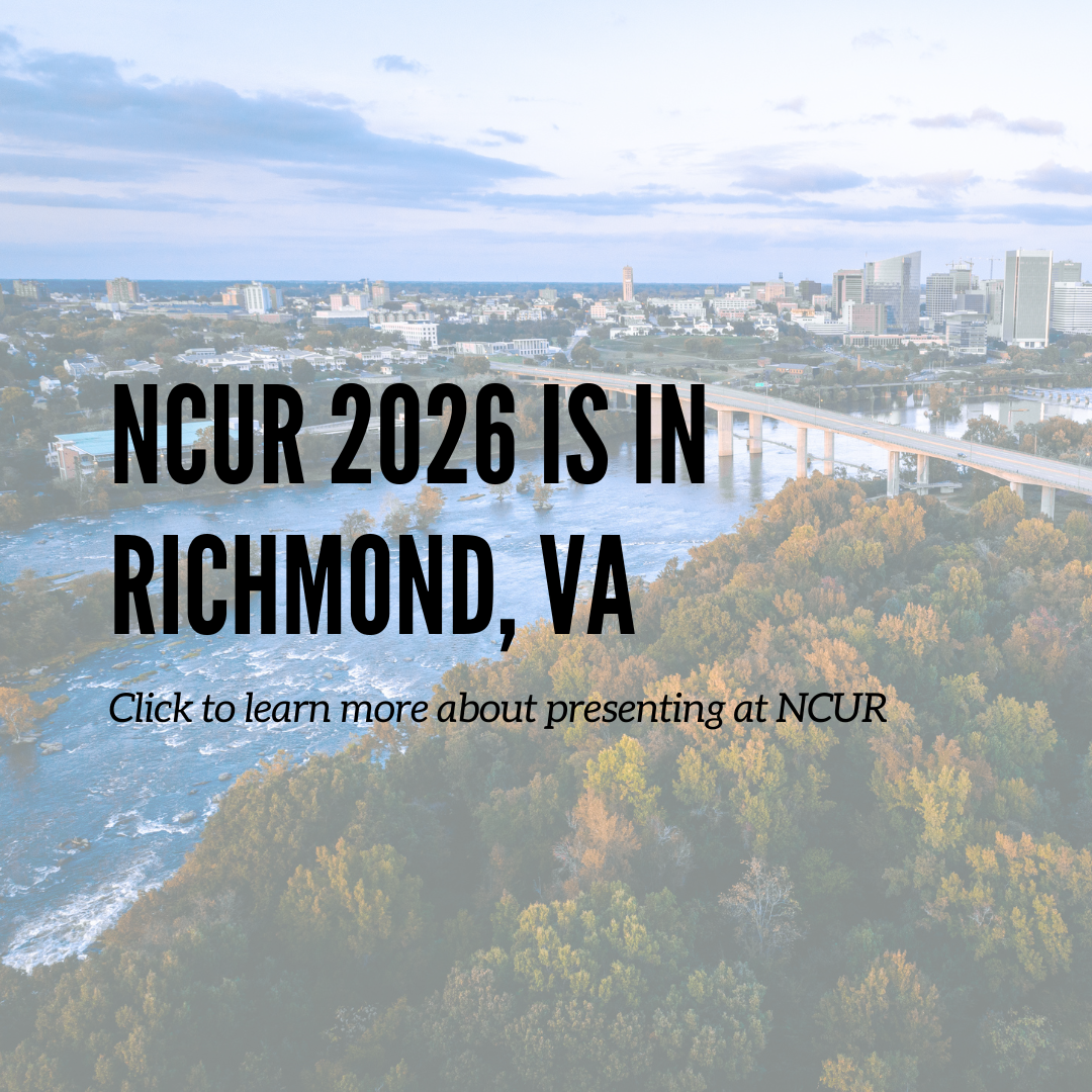 City scape with words that read, "NCUR 2026 is in Richmond, VA. Click to learn more about presenting at NCUR."