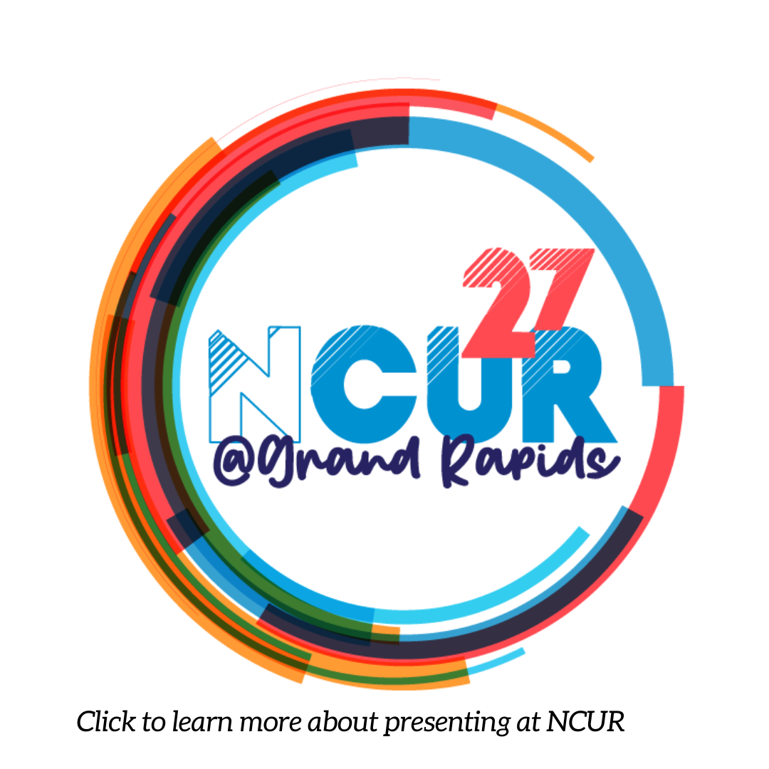 Logo for the 2027 National Conference on Undergraduate Research in Grand Rapids, MI. Below it reads, "Click to learn more about presenting at NCUR"