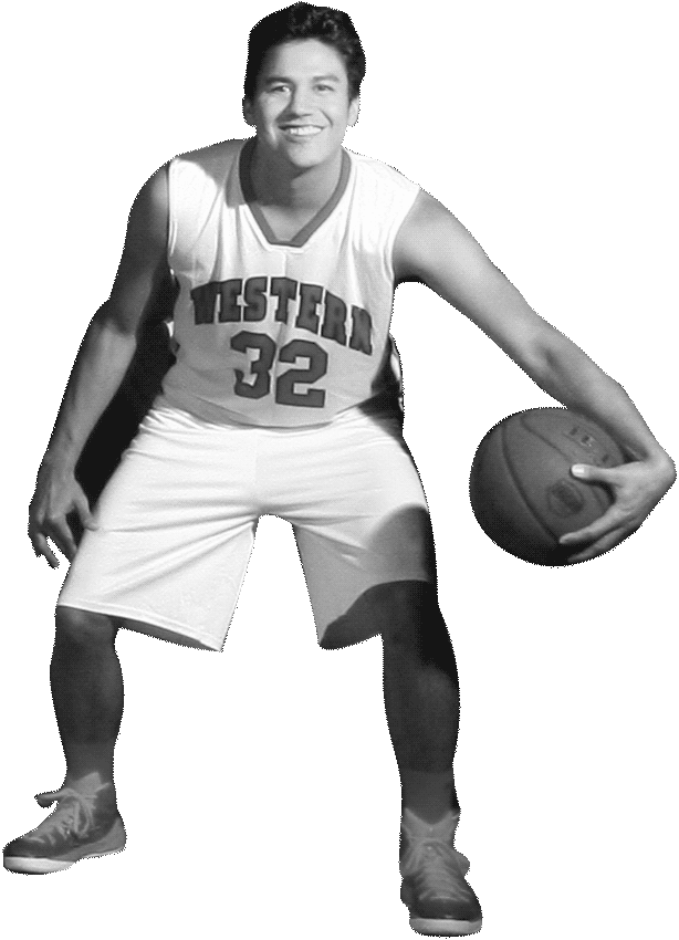 Ryan smiling playing basketball